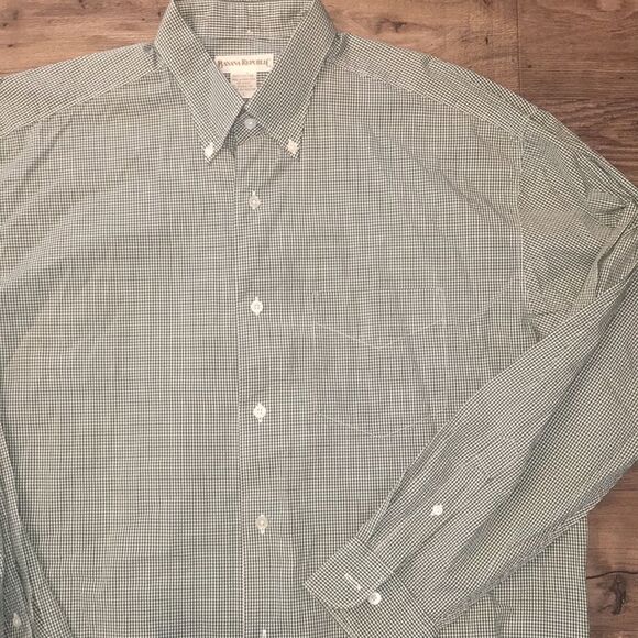 Vintage Banana Republic Green Sm Check LS shirt L - Picture 2 of 4